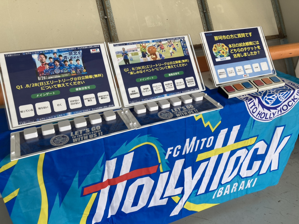 hollyhock_staff's tweet photo. ＼ボタンサーベイ実施中！／

#0823大分戦 今節は「週末8/28(日)エリートリーグ日立開催と那珂市在住の方への設問をボタンサーベイ #Enyfeedback で実施しています👆

皆さんの声をボタンでお聞かせください‼
#水戸ホーリーホック #パナソニック https://t.co/dSFIhWt7PM