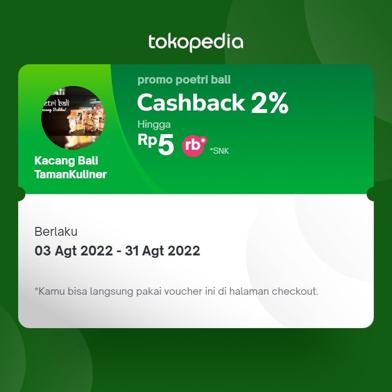 tamankuliner's tweet photo. Gunakan Voucher Cashback untuk belanja lebih hemat di toko Kacang Bali TamanKuliner.
https://t.co/CR6AICOaJY https://t.co/ZoFrSnF7l6