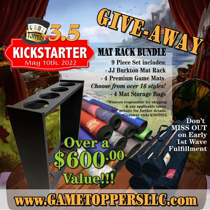 WinBGames's tweet photo. Last day to enter @GameToppersLLC's giveaway and win a JJ Burkton Mat Rack and 4 mats of your choice including 4 mat storage bags. Link: https://t.co/3JHEBihVdj
#giveaway #matrack #mats #GameToppers https://t.co/0bFuYImCVN