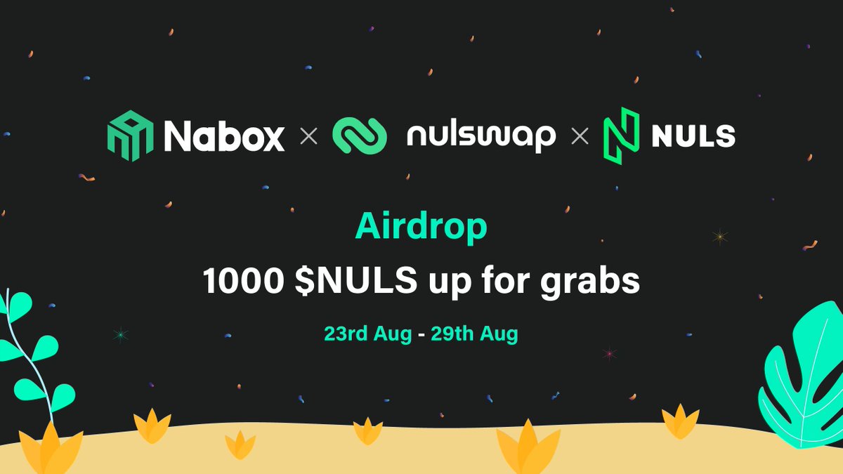 naboxwallet's tweet photo. 🪂Nabox x Nulswap x NULS Joint Airdrop
💰1000 $NULS up for grabs
⏰23rd Aug - 29th Aug

✍️https://t.co/rZbHfXf0LK
1⃣Rt,💚, @ 3 
2⃣Follow @naboxwallet + @nulswap + @Nuls 
3⃣Join our Telegram groups
4⃣Swap by Nulswap DApp from Nabox Wallet https://t.co/QVgpgotYXK