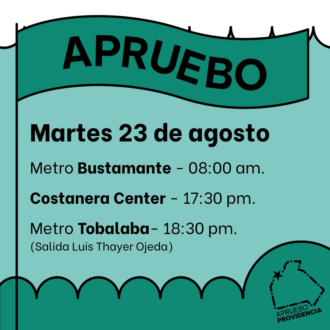 proviaprueba's tweet photo. 🔴 Este martes tenemos 3 puntos de despliegue en la comuna de #Providencia. Súmate a esta campaña por la Nueva Constitución 📖✨

#AprueboProvidencia #AprueboNuevaConstitución #AprueboFeliz https://t.co/u8BJ2n17mc