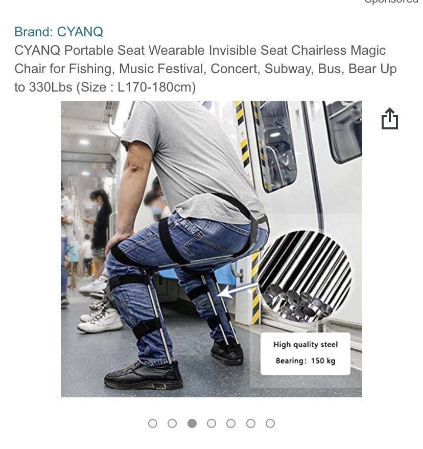 Anthonycosme's tweet photo. Absolutely losing it over the wearable invisible seat. https://t.co/GtLSoRORWr