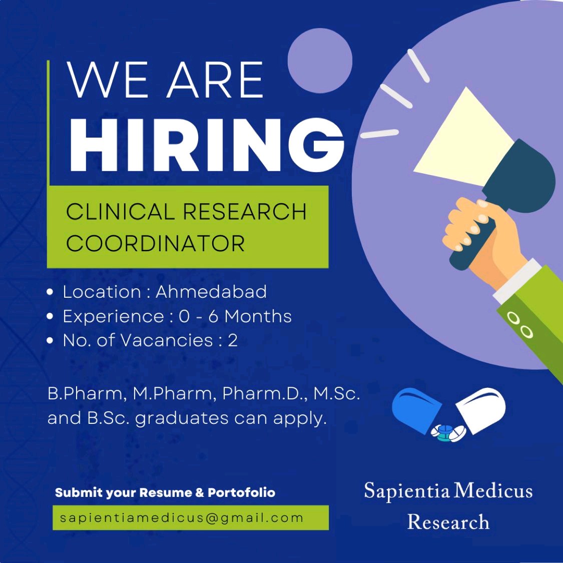 AmeyPant's tweet photo. #Hiring #JobSearch #Ahmedabad #Gujrat #clinicalresearch https://t.co/PEdR1Yms8P