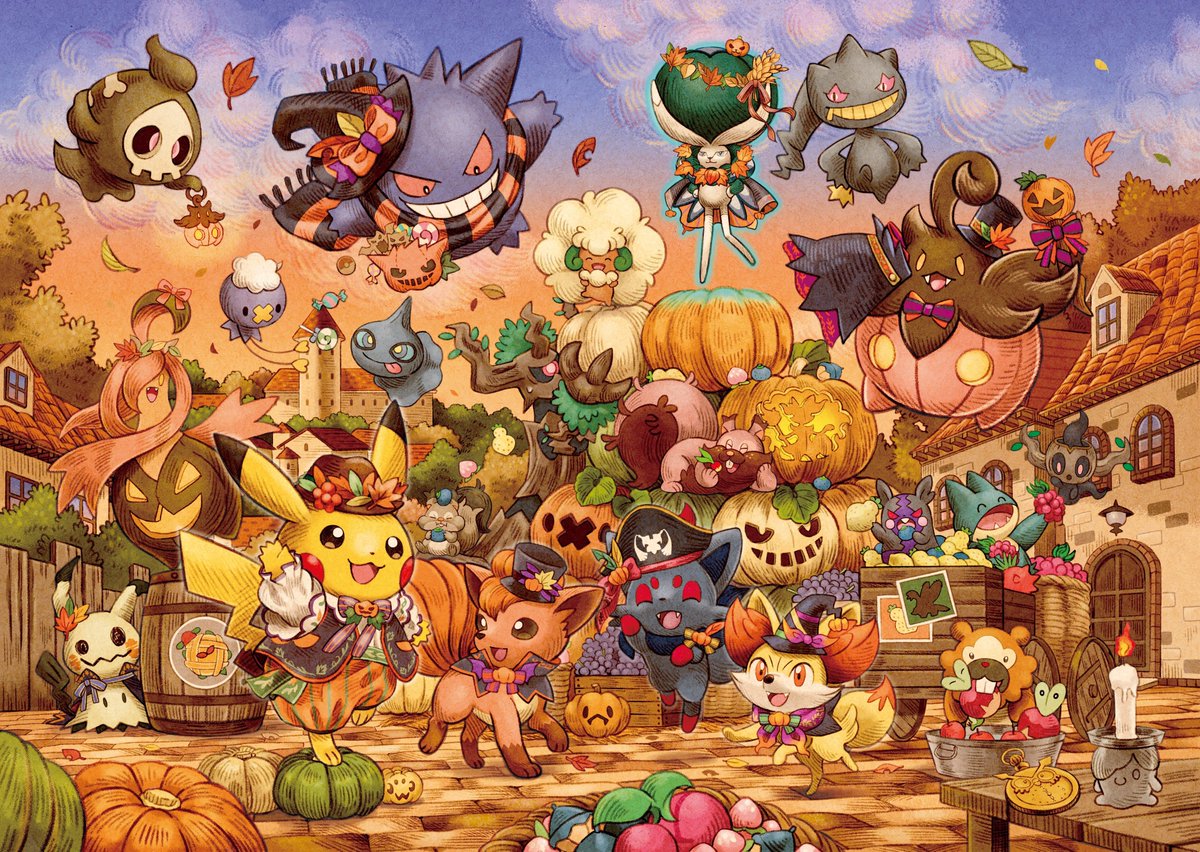 pokejungle's tweet photo. High-resolution artwork of the Pokémon Halloween theme for 2022🎃 https://t.co/A0iceRagTp