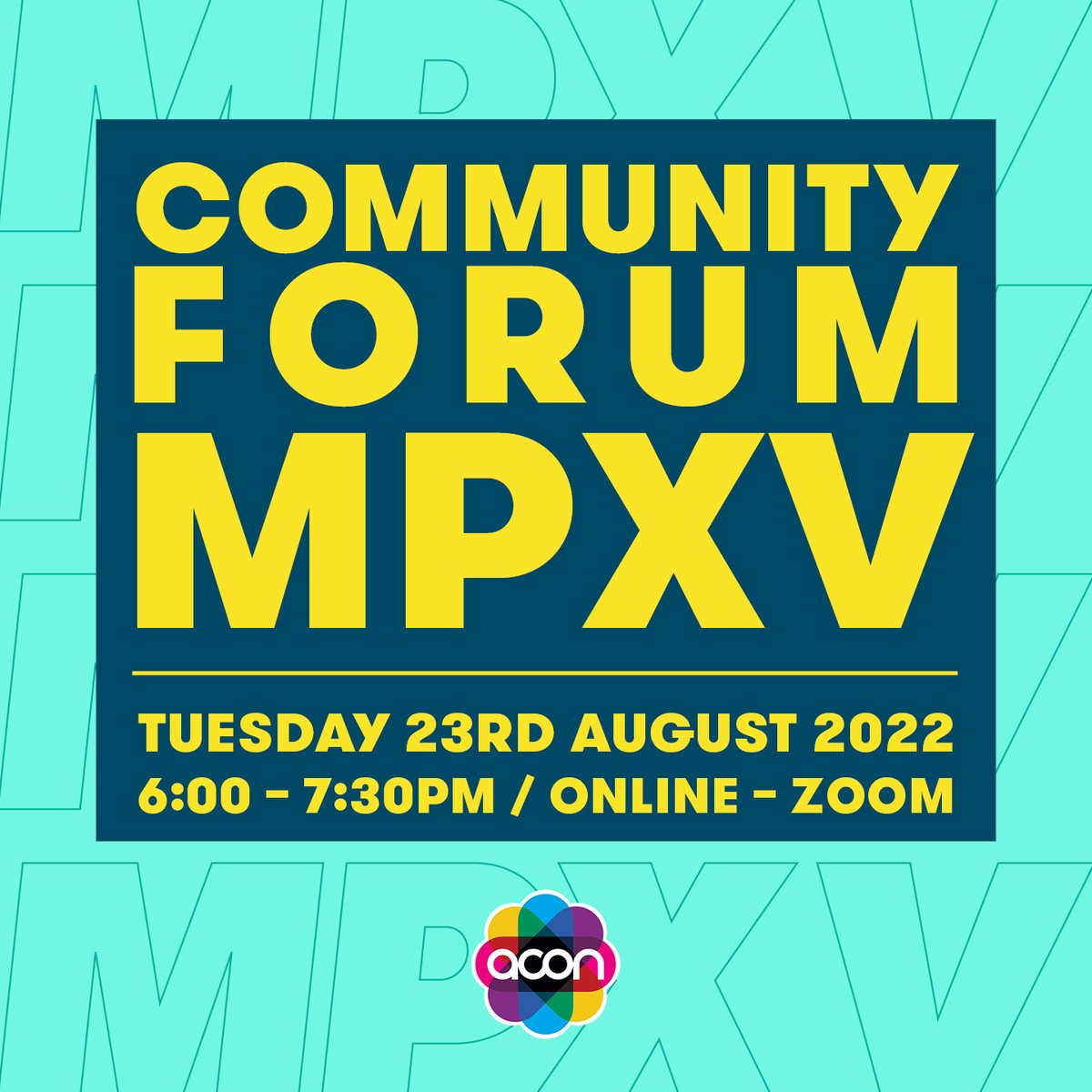 TONIGHT! 🌈
Free online community forum 'Everything you need to know about Monkeypox (MPXV)' 

⏰ 6:00PM–7:30PM

▶️ aconhealth.org.au/monkeypox_comm…