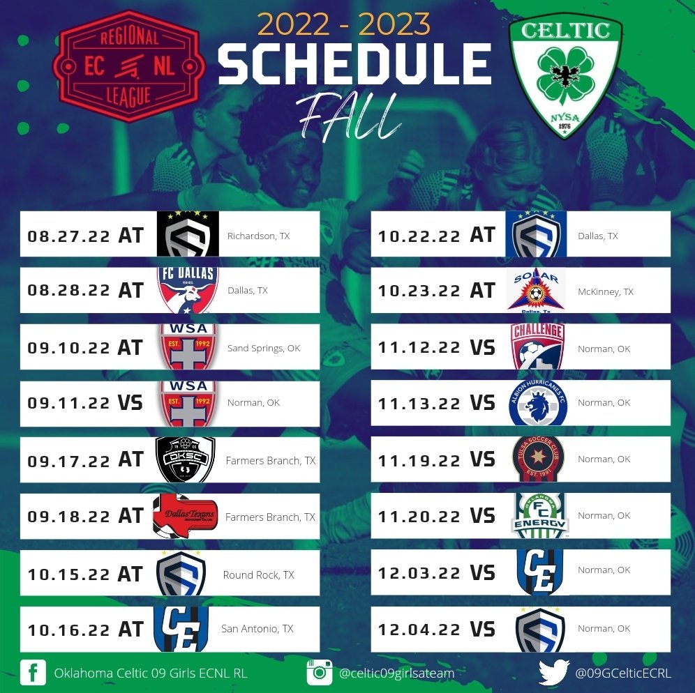 09GCelticECRL's tweet photo. 🚨2022-2023 ECNL-RL Schedule Release🚨 @OklahomaCeltic https://t.co/FKnRVvoaGv