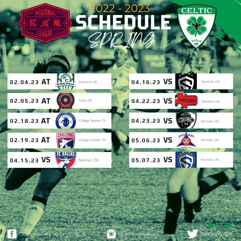 09GCelticECRL's tweet photo. 🚨2022-2023 ECNL-RL Schedule Release🚨 @OklahomaCeltic https://t.co/FKnRVvoaGv