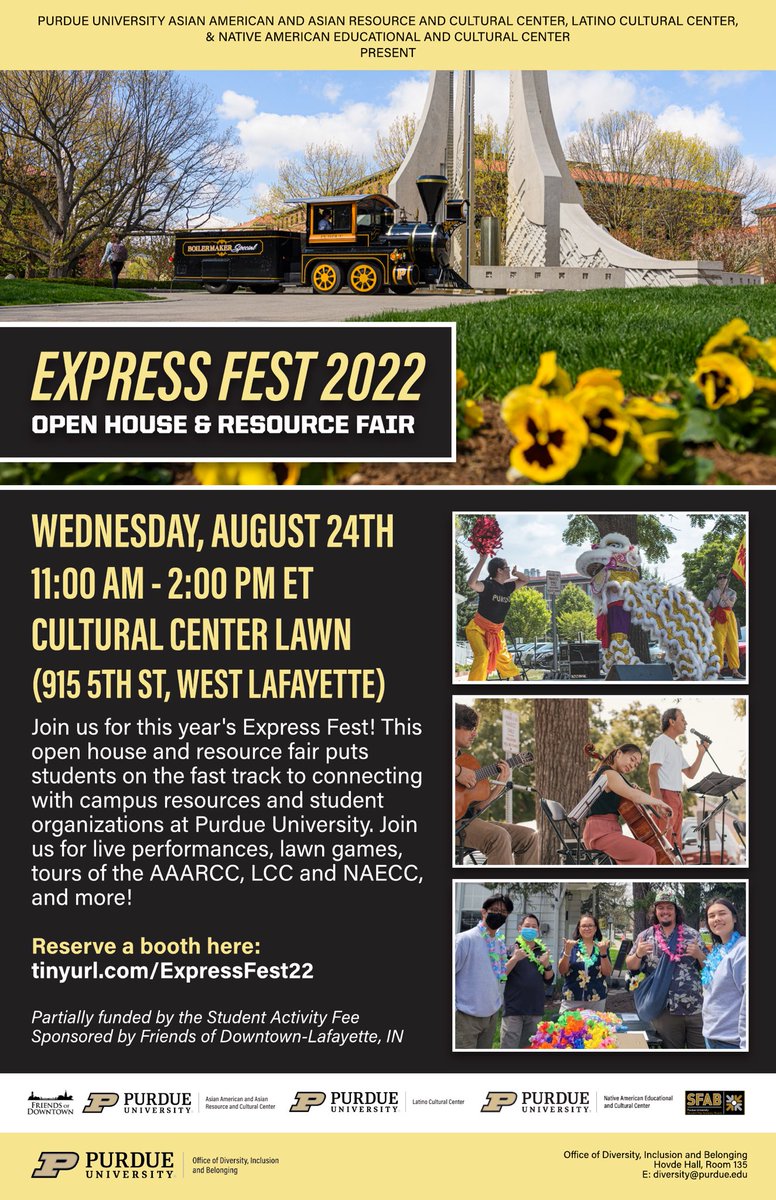 Purdue NAECC (@purduenaecc) on Twitter photo Only 2️⃣ more days to #ExpressFest. Join us on Wed 8/24/22 for our open house & resource fair along with <a href="/LCCPurdue/">Purdue LCC</a> & <a href="/PurdueAAARCC/">Purdue AAARCC</a>. Only 2️⃣ more days to #ExpressFest. Join us on Wed 8/24/22 for our open house & resource fair along with <a href="/LCCPurdue/">Purdue LCC</a> & <a href="/PurdueAAARCC/">Purdue AAARCC</a>.
