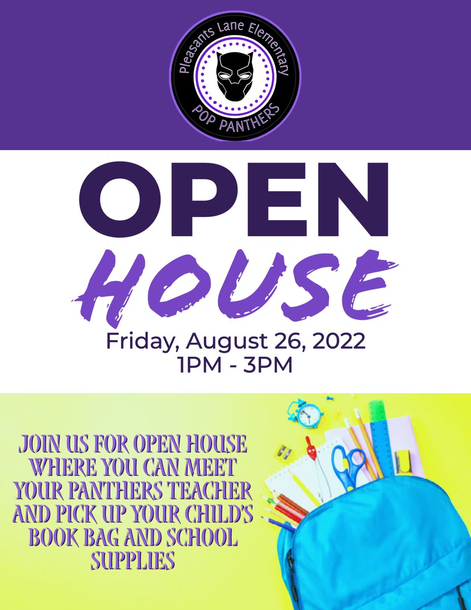 PLESPVA100's tweet photo. Join us for Open House on Friday, August 26, 2022 from
 1 PM to 3 PM. 
#PopPanthers #MakeItPOP https://t.co/Lgb1TDjxYo