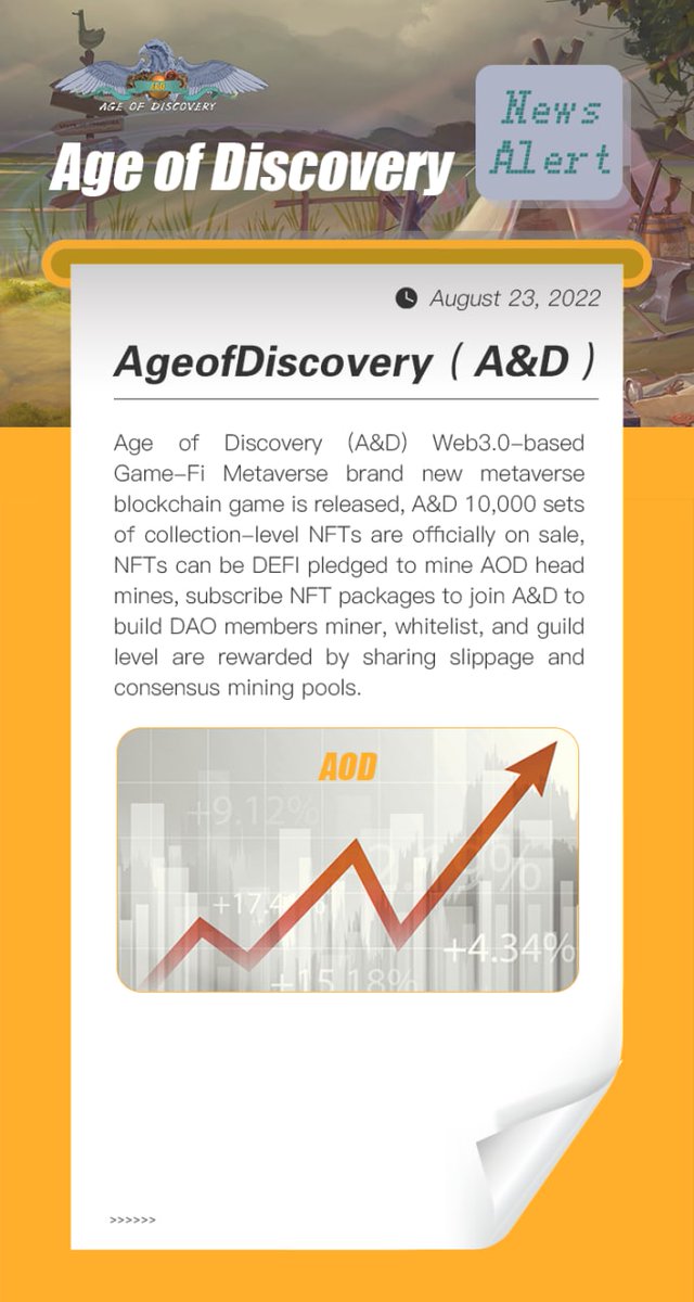 🎺🎺A collection of 10,000 NFTs of official A&amp;D levels on sale, NFTs can mine AOD, buy NFT combos to join A&amp;D, build DAO members of Miner, Whitelist and Guild levels to receive commissions and dividend pool rewards