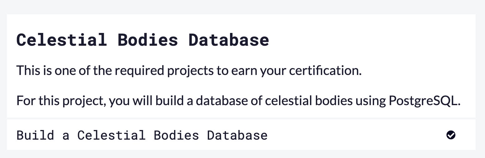 Celestial Bodies Database -Expired Certificate - freeCodeCamp