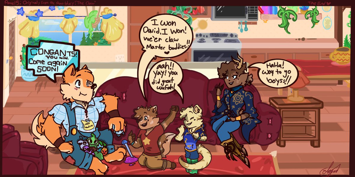 angelthedeer's tweet photo. Panel 5/? !!!!!!!! ✨💙
Wufah and David finally got their win and now they can have all the toys they want, thats if?! will they win again next time?! 🧡✨
.
Credits to: @OfficialBlueyTV @PitiYindee 💙✨🐱🐶
.
#wufflethebignicewolf #comic #fanart #bluey #wuffle https://t.co/wMCRgnizA6