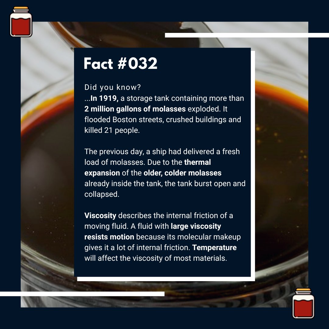 EHCFoodSafety's tweet photo. Remember: temperature affects 💥viscosity💥. This week we tackle a Molasses tragedy that occurred in Boston a century ago! 
#foodsafety #food #sydneyfood #sydneyeats #foodsafetytraining #haccp #history #molasses #explosion #tragedy #historicaltragedy #viscosity https://t.co/CwVxw4Utl9