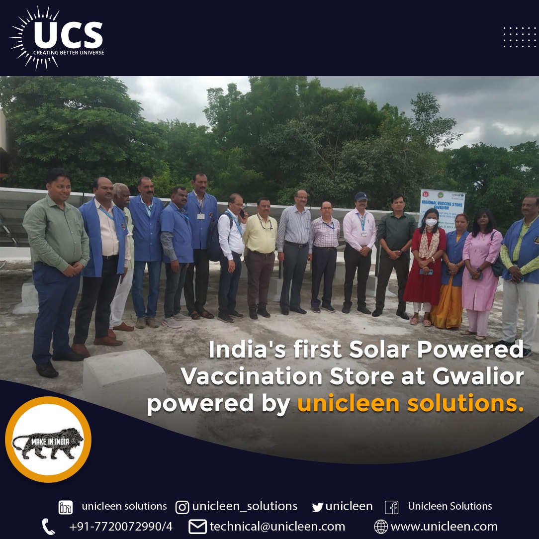 unicleen's tweet image. Gwalior's first solar-powered vaccination store has been opened with the assistance of Unicleen Solutions. 

Call us: +91-7720072990/4
Mail Us: technical@unicleen.com
Visit our website: unicleen.com

#unicleensolution #solarnews #vaccination #gwalior