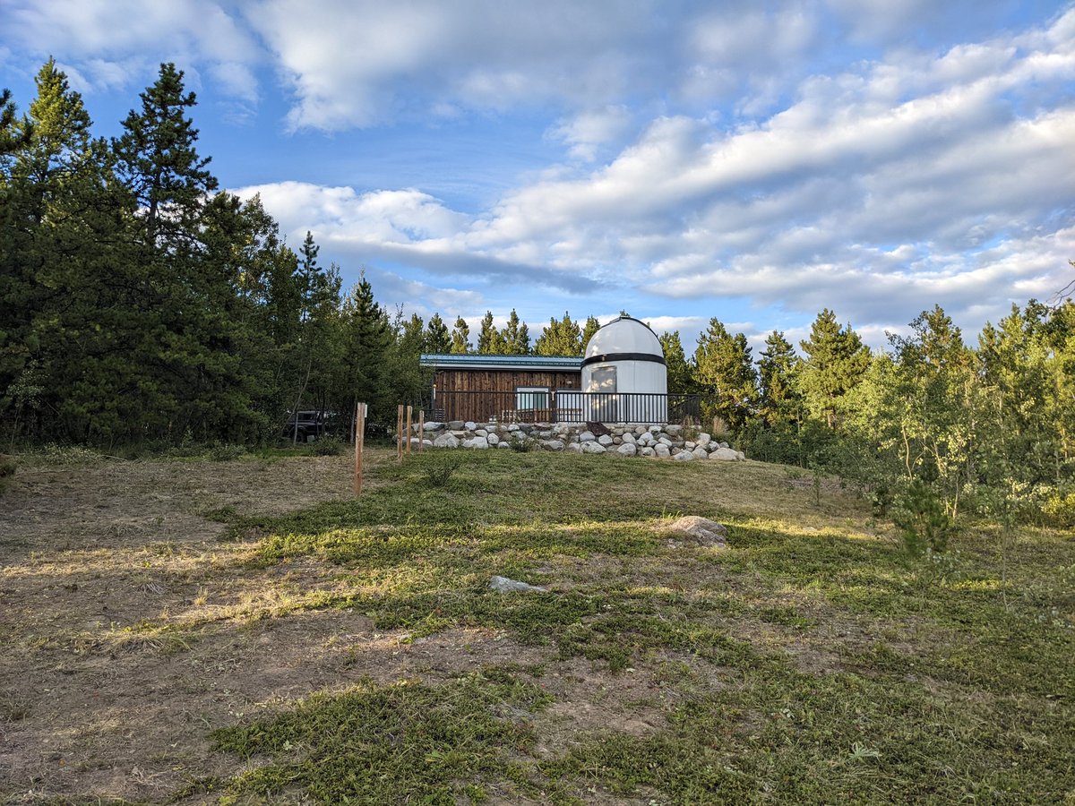 Looking up the hill at our observatory on a late summer evening.