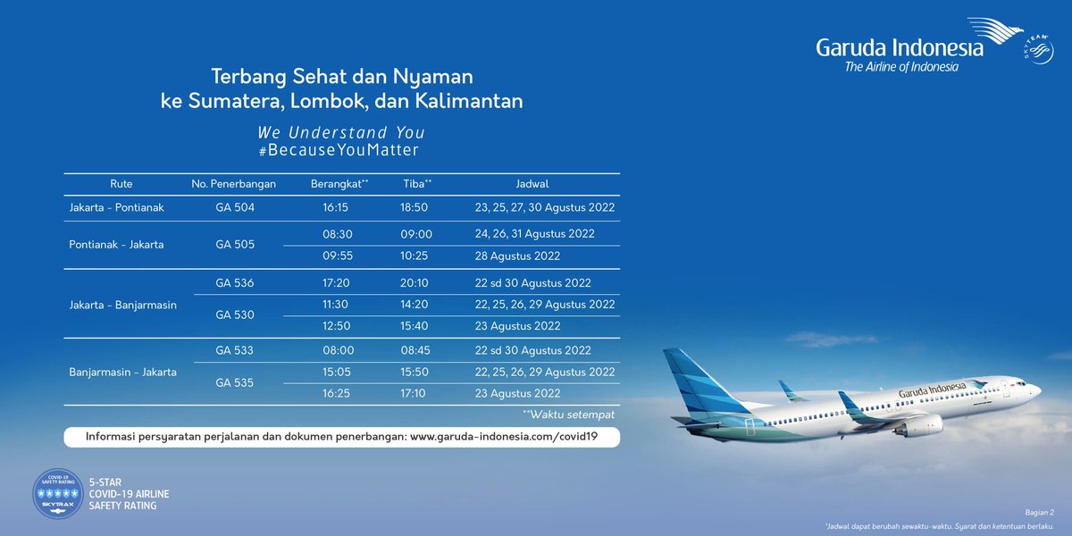 IndonesiaGaruda's tweet photo. Nikmati beragam penambahan jadwal penerbangan ke beberapa kota tujuan Anda.
Pesan tiketnya melalui aplikasi FlyGaruda atau https://t.co/uhlNsEn5Yc
#BecauseYouMatter #GarudaIndonesia #ItsYouThatKeepUsFlying https://t.co/b2Kc3AbuBs