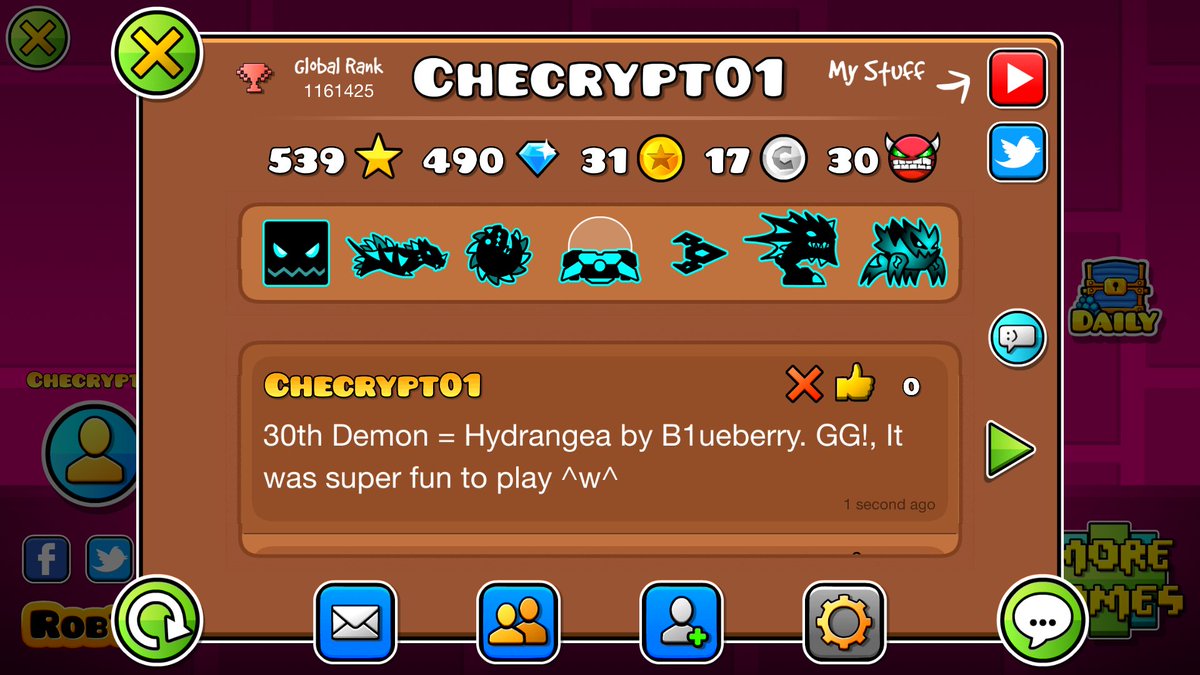 Checrypt01's tweet photo. GG!. 30th Demon = Hydrangea by B1ueberry
It was super fun to play, despite being REALLY hard!
Died at 94% twice, and then completed it 3 attempts later
Took a grand total of 930 attempts to beat. Including practice and test runs ^w^
#GeometryDash #HardDemon #Hydrangea https://t.co/UgiGW5jqPq
