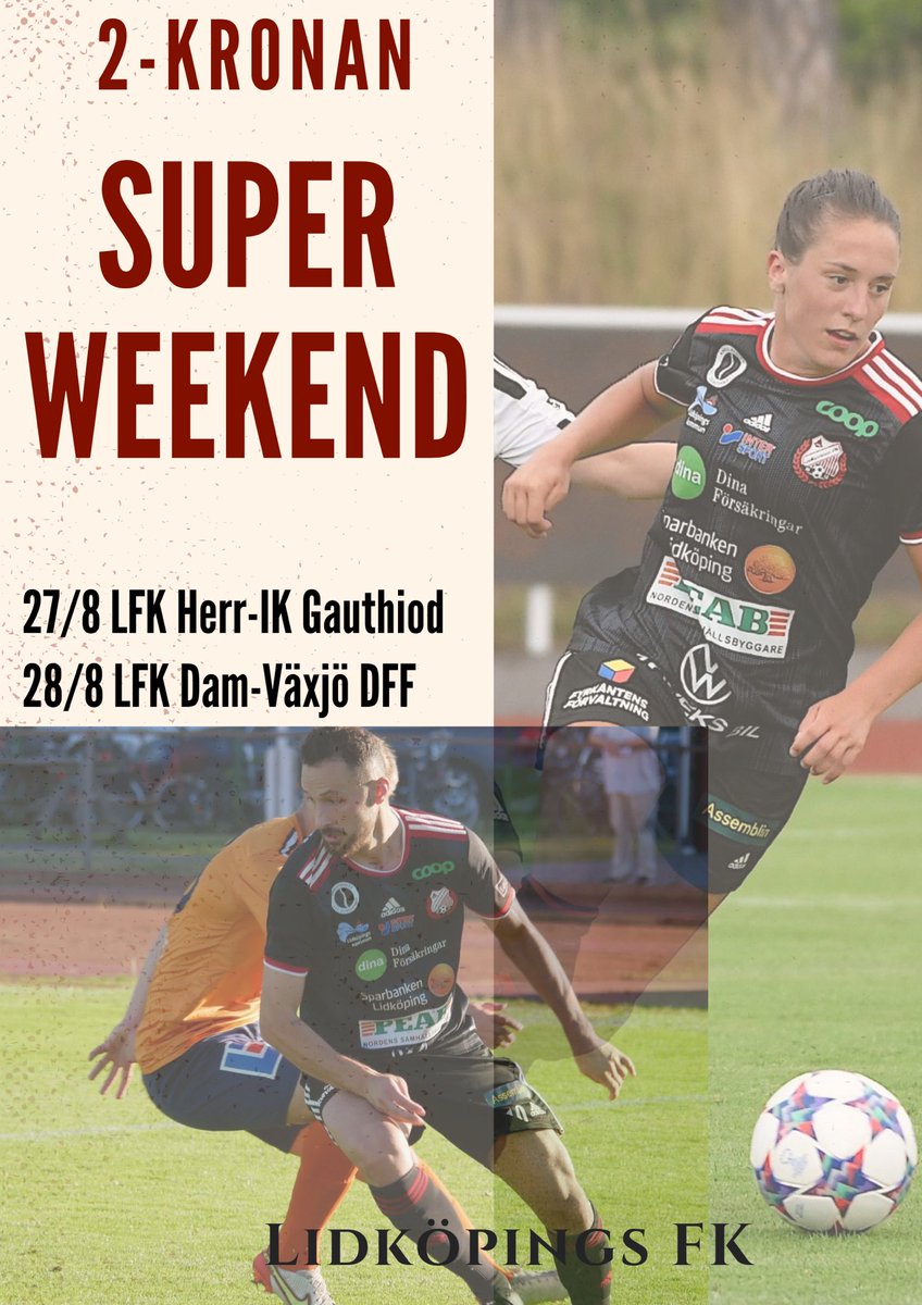 SUPERWEEKEND PÅ FRAMNÄS iP ”2 kronan”. 
I helgen är det fri entré till våra Dam A och Herr A matcher. Våra sponsorer skänker 2 kr per åskådare som kommer till matchen. Ta med er alla ni känner till Framnäs IP för att se fotboll i toppklass. @lfkdam @lfk_herr @lfk_utveckling