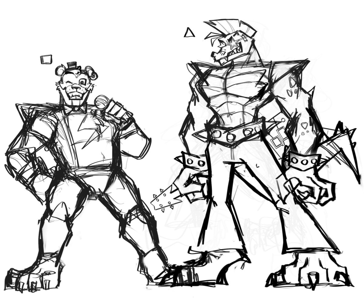 The boys are done being sketched out the gals are next yay!! 
Might adjust Freddy a bit