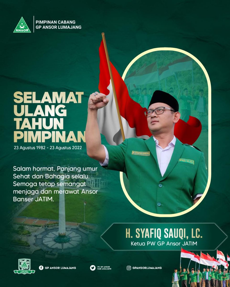 pcgpansorkablmj's tweet photo. Mabruk Alfa Mabruk Gus @syafiq_ansor Ketua Pimpinan Wilayah @pwansorjatim yang ke 40.

Semoga selalu diberikan kesehatan barokah umur dan kelancaran dalam menjalankan roda organisasi.

#HBDGusSyafiq40 https://t.co/yKUNSiKvjz