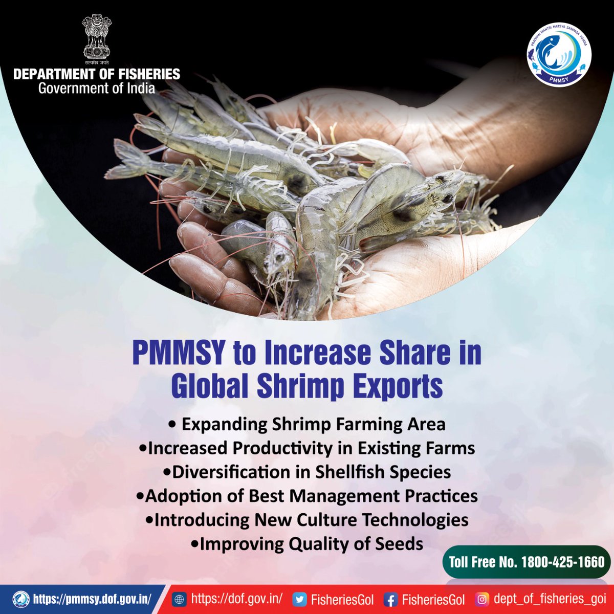 The shrimp industry of India envisions increased share in global shrimp exports. Under #PMMSY growth in shrimp production and exports have been prioritized by undertaking various strategic measures.
#shrimpcultivation #productiongrowth #exports