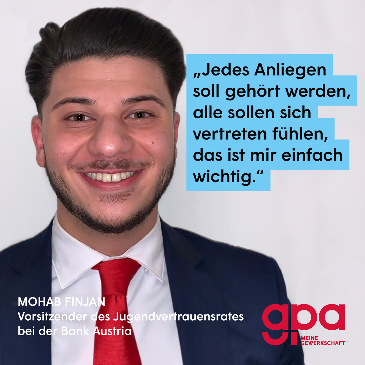 Mohab Finjan ist #Jugendvertrauensrat und vertritt die Lehrlinge der Bank Austria. Ein besonders wichtiges Anliegen ist ihm die Lehre mit Matura. Was er für die Lehrlinge der Bank Austria schon erreicht hat, erzählt er im Interview ➡️ bit.ly/3w6BFOU
