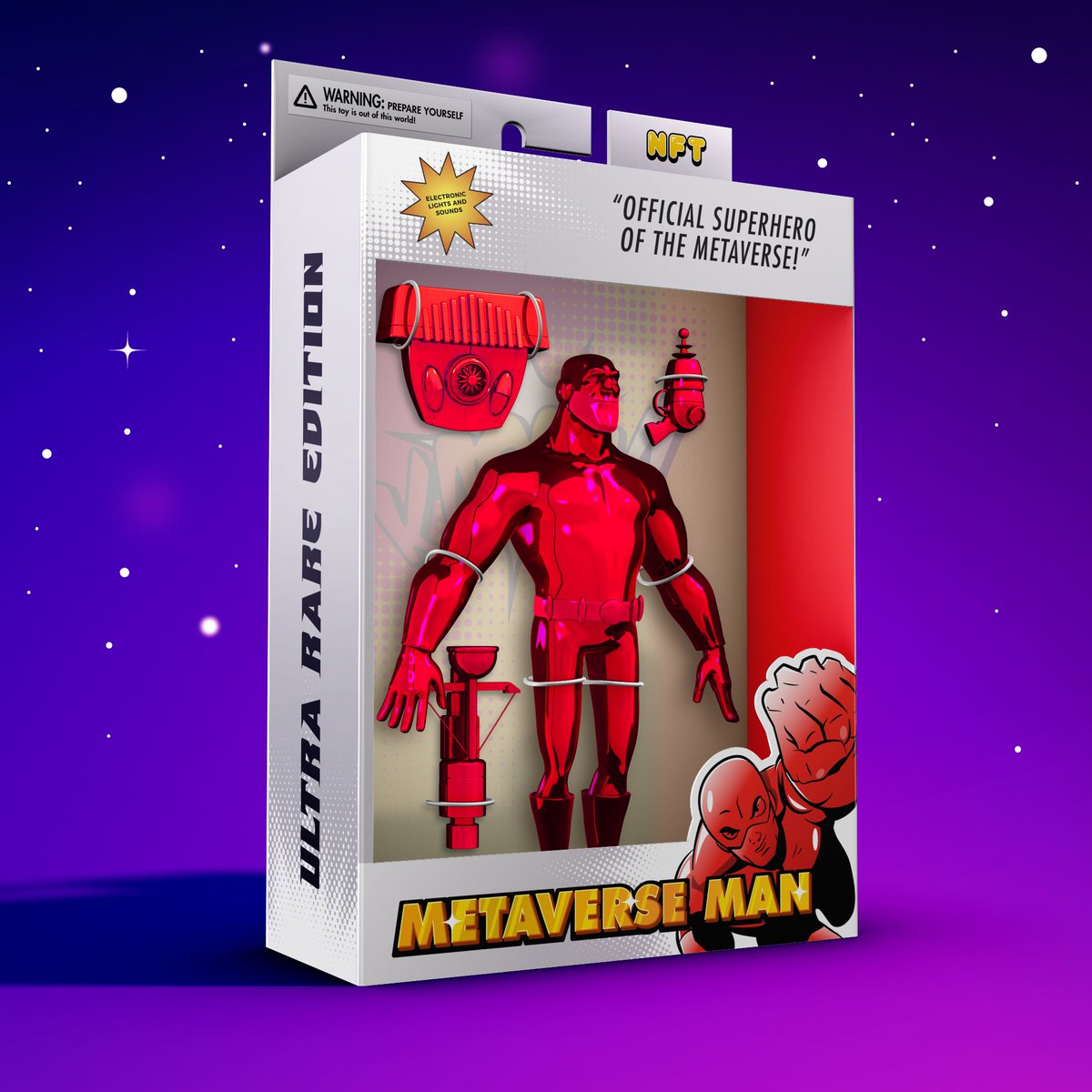 MetaverseManNFT's tweet photo. STOP RIGHT THERE! 🛑✋

Here's an exciting first look 👀 at the all-new ULTRA RARE 1/1 RED EDITION headed your way! 🩸🩸🚀

All of the unique Metaverse Man 1/1 colorways will be officially included in our NFT collection with extraordinary traits, accessories, weapons, and MORE! https://t.co/R7IN0jAliO