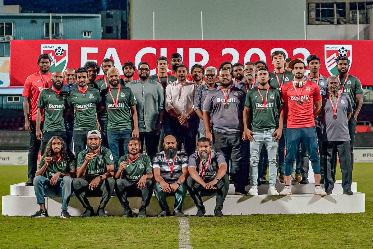 ClubGreenStreet's tweet photo. We finished third in this season's FACup due to Sus's unexpected withdrawal from the competition, bringing the football season to a close on 21/22.

📷 @Famaldives

#CGS - #GoGreenGo #Greendragons #prideofmahcangolhi #WeRocktheBoat  #GreenStreets #benelli #FamFacup2022 https://t.co/EjHQLi62wD