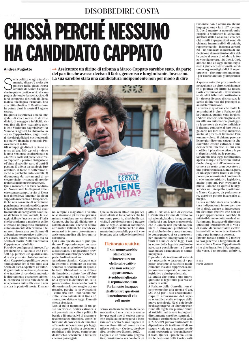 francofontana43's tweet photo. Chissà perché nessuno ha candidato Cappato?
(Tento una risposta: forse perché è un uomo libero, irriducibile alle oligarchie dei partiti e indigesto alle loro nomenclature)
Da Andrea Pugiotto, @ilriformista https://t.co/jOuGDnTHRD
