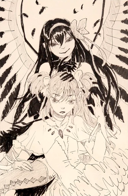 Still awake. Still waking on my nephew to be born. Had a lot of fun with this one. Devil Homura and Goddess Madoka. 🖤 