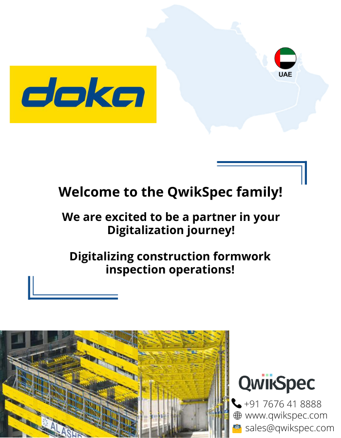 qwikspec25's tweet photo. Doka-The Formwork Experts partner with QwikSpec for digitalizing construction formwork inspection operations!
#digital #digitallization #proptech #constructiontech #construction #constructionsoftware #fieldmanagement #qwikspec #inspections #liftingoperations #Formwork #Doka https://t.co/WGNDipmRRV