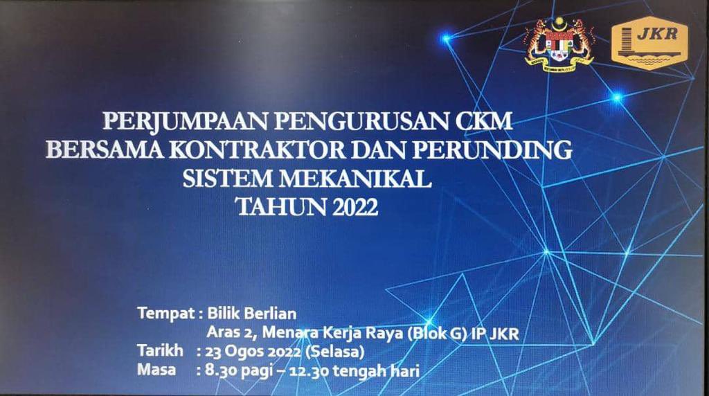 JKR_CKM's tweet photo. PERJUMPAAN PENGURUSAN CKM BERSAMA KONTRAKTOR DAN PERUNDING SISTEM MEKANIKAL TAHUN 2022

Tarikh : 23 Ogos 2022
Masa : 8.30pagi-12.30tghr https://t.co/K5dhqEa0Sw
