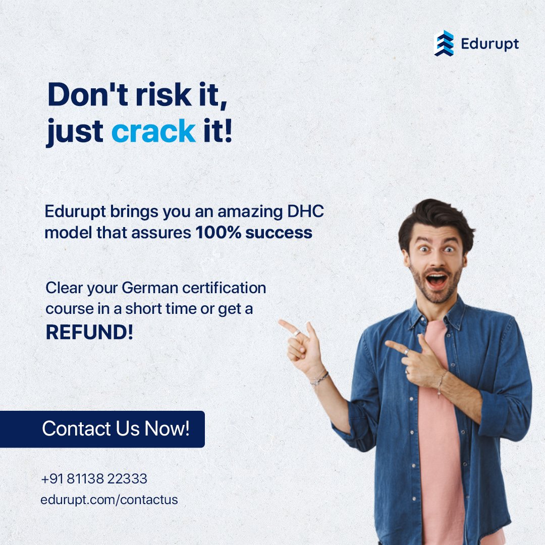 eduruptofficial's tweet photo. Don't Risk it! Just Crack it!

Learn #German A1 with #Edurupt with 100% confidence. Get a full refund if you don't pass the German A1 Exam.
Contact Us to know more - https://t.co/CwG1jrjaFp
📞 +91 81138 22333

#germancourse  #germanjobs #reference #germanspeaking #education https://t.co/JhWBzYCUew