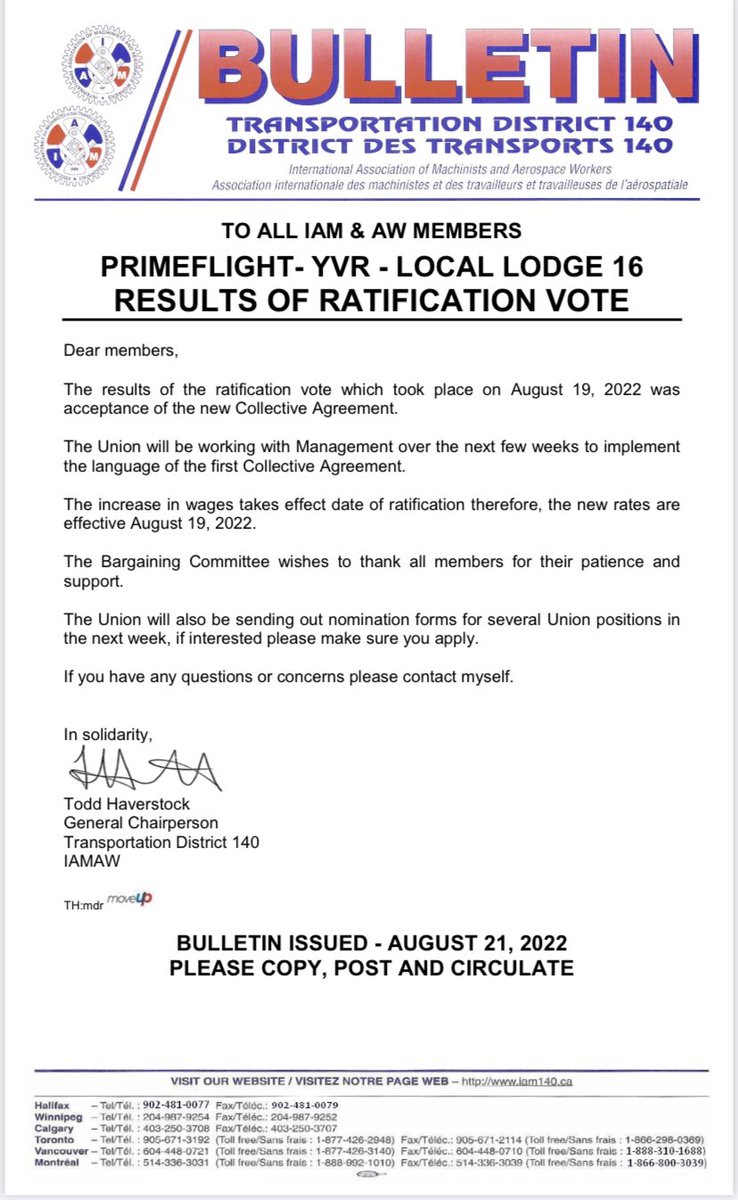 iamll16's tweet photo. PRIMEFLIGHT- YVR β LOCAL LODGE 16 RESULTS OF RATIFICATION VOTE https://t.co/kR8xhmMkPy #IAM #IAMAW #union #canada #DL140 #LL16 #labour #YVR #PrimeFlight https://t.co/wY6Eijg4L0