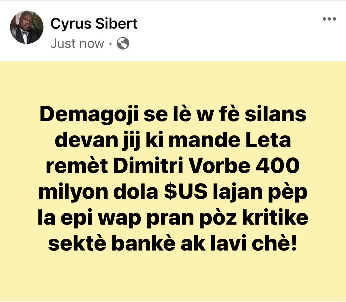 reseaucitadelle's tweet photo. Demagoji se lè w fè silans devan jij ki mande Leta remèt Dimitri Vorbe 400 milyon dola $US lajan pèp la epi wap pran pòz kritike sektè bankè ak lavi chè! #LeReCit @SenateurMoise https://t.co/pHlhRB8B6H