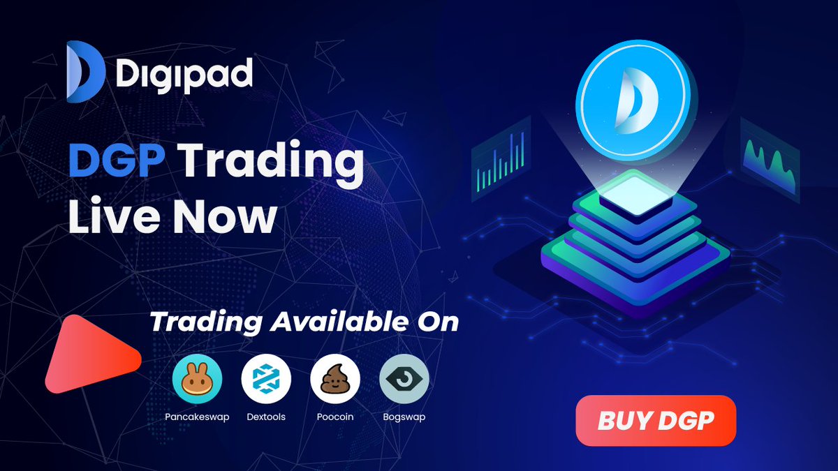 🚀 DGP TRADING LIVE 🚀

💹 Pancakeswap: pancakeswap.finance/swap?outputCur…

💹 Dextool: dextools.io/app/bnb/pair-e…

🚀 Staking Live: 
 stake.digipad.io

🔰 Listed On:👇
❇️ CoinMarketCap
❇️ CoinGecko
❇️ Binance Price Data

🔥1M MC 🔥🚀 BUY DGP 🚀

#DGP #BinanceSmartChain #BSCGems #Live
