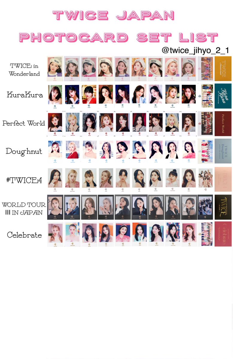 twice_jihyo_2_1's tweet photo. 【220822 更新】TWICE JAPAN PHOTOCARD SET LIST
保存⇒RT+いいね(お気持ちフォロー)
#TWICE #photocardset #フォトカ #リスト #list #一覧表 #template #ナヨン #ジョンヨン #モモ #サナ #ジヒョ #ミナ #ダヒョン #チェヨン #ツウィ #クルミのリスト https://t.co/QLgKO5lg0n