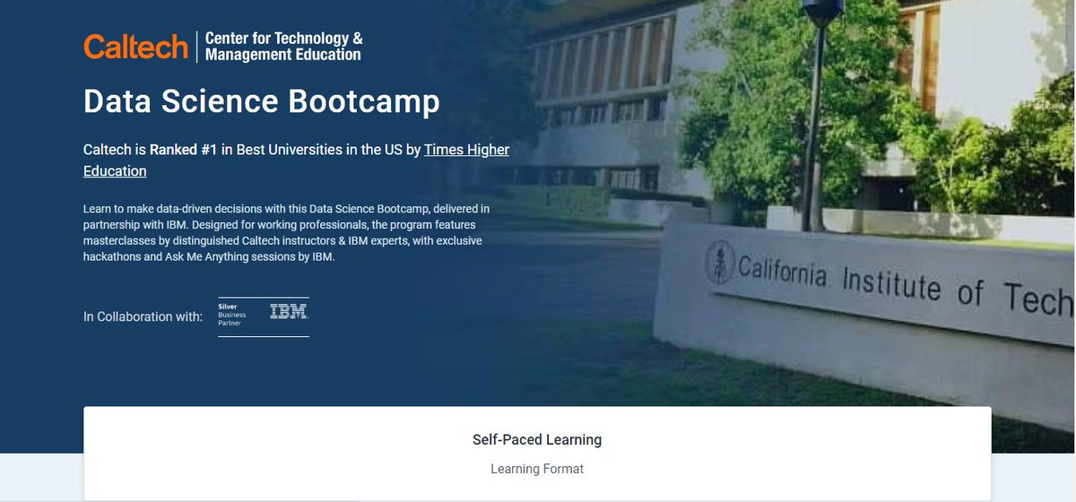 avikumart_'s tweet photo. 4. Caltech Data Science Bootcamp 

- Learn to make data-driven decisions with the Caltech Data Science Bootcamp Certificate Program, delivered in partnership with IBM and Simplilearn

CC: @DataKwery
🔗 https://t.co/kK0W68pjjf https://t.co/sSjckF5XiI