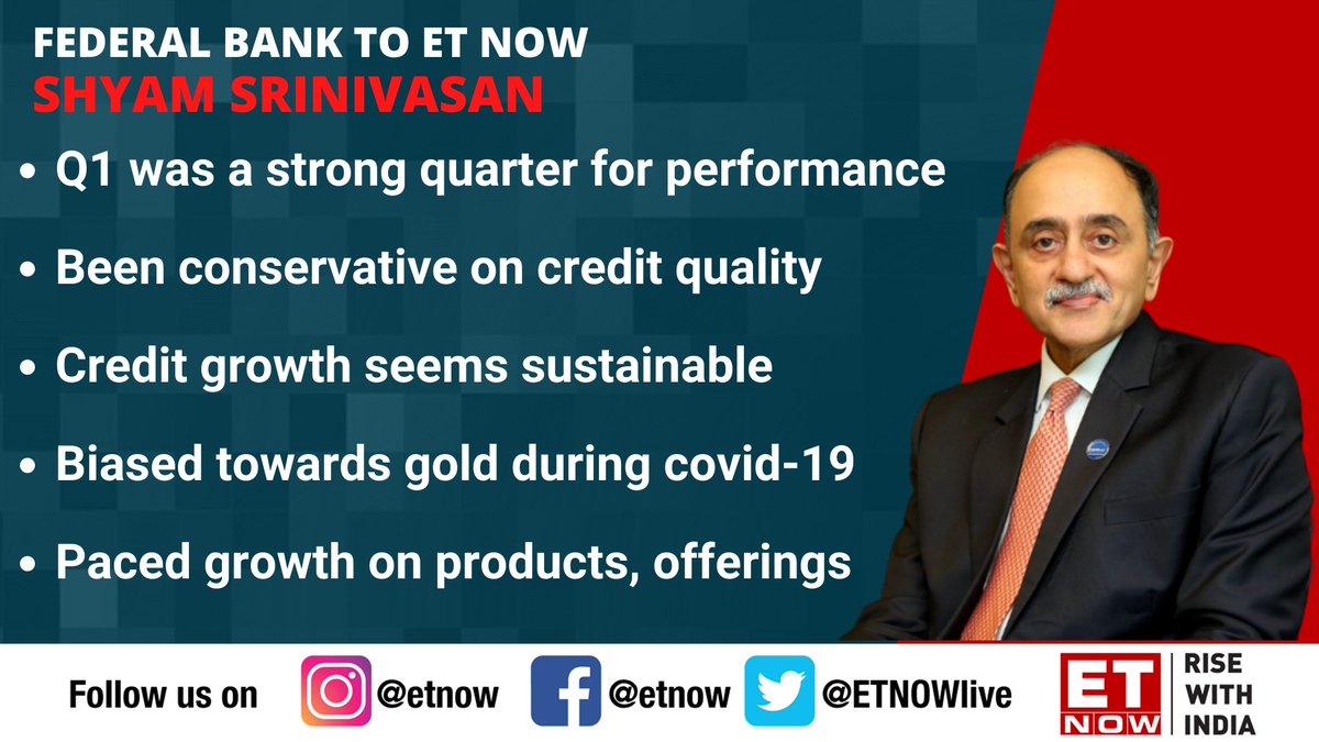 ETNOWlive's tweet photo. #BeatTheStreet | "Been conservative on credit quality," says Shyam Srinivasan of Federal Bank
@FederalBankLtd #CreditQuality #StockMarkets #MarketsWithETNOW https://t.co/JwA2fuP5Wt