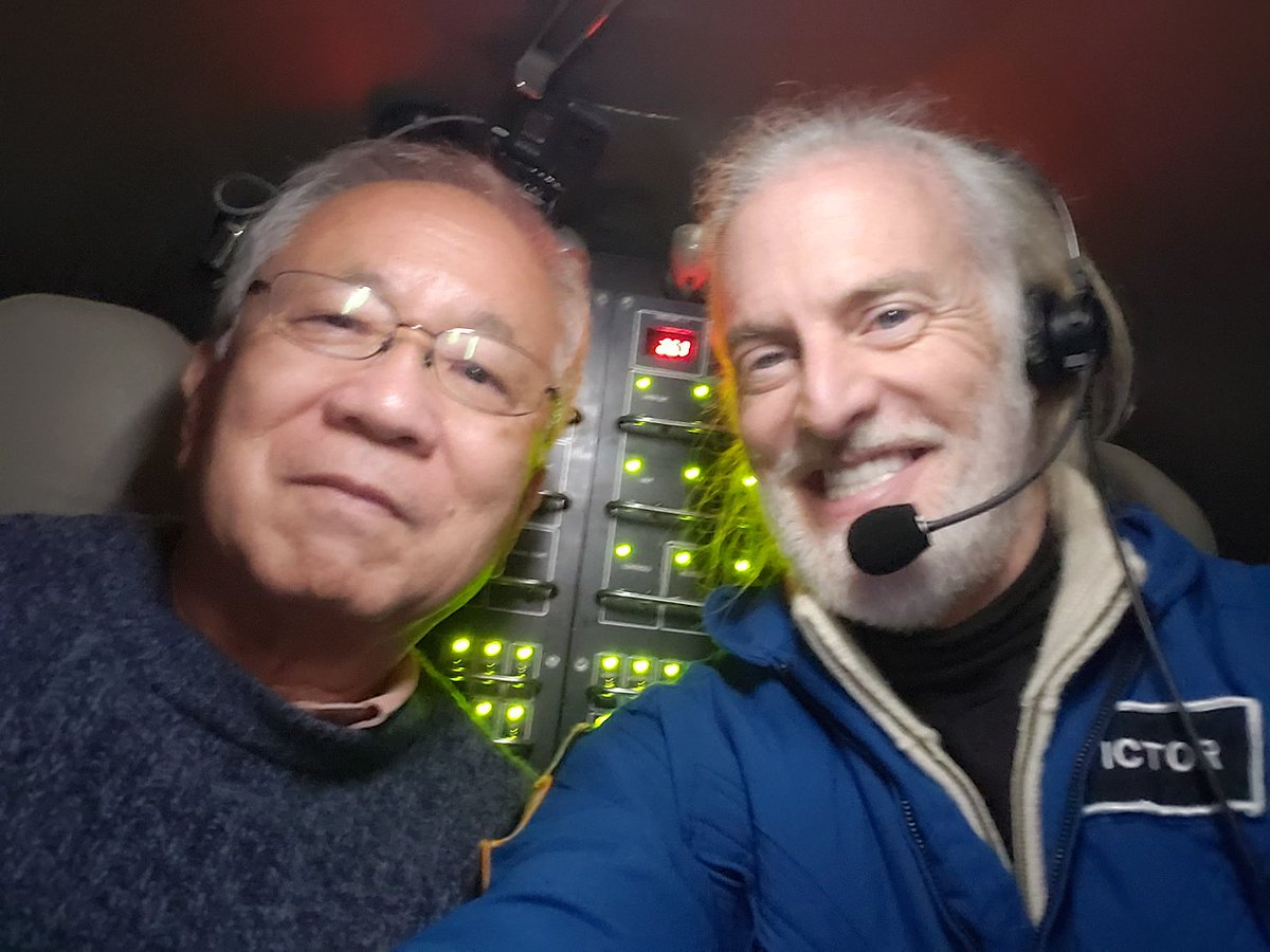 VictorVescovo's tweet photo. On August 20th, Prof. Hiroshi Kitazato and I reached the bottom of the Japan Trench - its first human descent. We reached 8010m +/- 4m (sub sensors), a bit shallower than the max depth a few kilometers away (measured by sonar). Hiroshi-san is now the second-deepest Japanese ever. https://t.co/WEKwl4jAsJ
