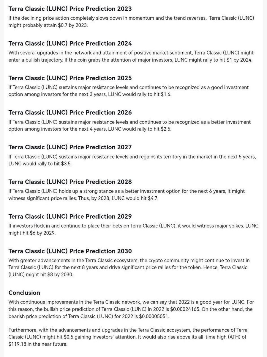 TheMoonHailey's tweet photo. See the prices predicted for #LUNC from 2023 to 2030 by a reliable source 🔥🔥🔥🔥🔥🚀🚀🚀🚀🚀#LUNC makes you millionaire in the near future

 #LUNC ✨ #HaileyLUNC ✨ $LUNC ✨ https://t.co/1ZkDaQHnXg