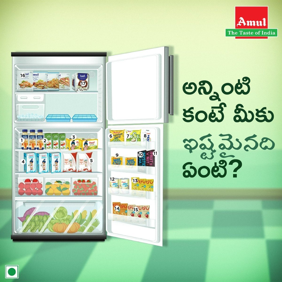 amultelugu's tweet photo. ఫ్రిజ్ నిండా అమూల్.. మనసు నిండా ఆనందాలు..
మరి మీ ఫ్రిజ్ లో ఏముంది.. కామెంట్ లో చెప్పండి.

#AmulFood #AmulTelugu #AmulSweets #AmulProducts #AmulIndia #AmulMilk #AmulIcecream https://t.co/1SEBdfTDx4