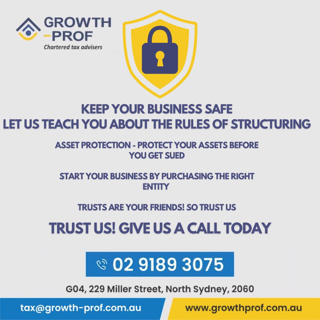 GrowthProf's tweet photo. Have you thought of the rules of structuring?
Schedule Your Consultation with us now for more information. Call at 02 9189 3075 or Visit: https://t.co/a9b7STRaQh   #GrowthProf #InsolventTrading  #ProfitMaximisation #AustraliaBusiness #FinancialStatements #Assets #AssetProtection https://t.co/f5E4WGX3an