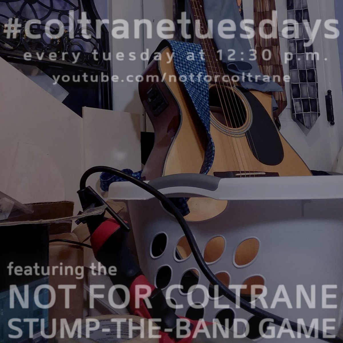 NotForColtrane's tweet image. The house is in chaos, I can't remember the last time I shaved, and I don't know if I even have a clean shirt left - BUT! By gum we're getting back to a normal #coltranetuesdays show. TODAY (Tuesday) at 12:30 p.m. at youtu.be/Q3phgKRs1Lk 
#music #webcast #nfcstumptheband