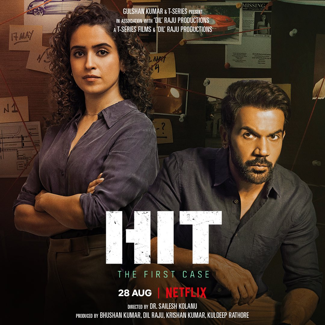 CinemaRareIN's tweet photo. . @RajkummarRao &amp; @sanyamalhotra07's  #HITTheFirstCase (2022) premieres  Aug 28th on @NetflixIndia.

@KolanuSailesh #BhushanKumar @TSeries @DilRajuProdctns @SVC_official #KrishanKumar @kuldeeprathor9 @Mithoon11 @tuneintomanan @SayeedQuadri2 #ShivChanana @PicturesPVR https://t.co/gFOCcv561k