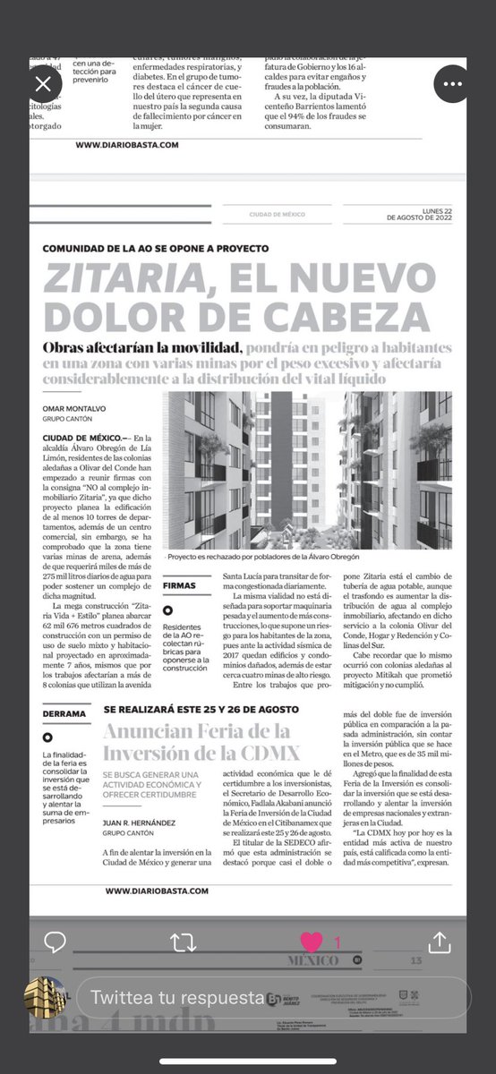 Proyecto ZITARIA en Alcaldía Álvaro Obregón resulta muy cuestionable y altamente peligroso #noALaConstruccionZitariaEnAlvaroObregon <a href="/Claudiashein/">Claudia Sheinbaum Pardo</a> <a href="/laoctavadigital/">LA OCTAVA</a> <a href="/lopezdoriga/">Joaquín López-Dóriga</a> <a href="/CiroGomezL/">Ciro Gómez Leyva</a> @seduviCDMX @SacmexCDMX <a href="/SEDEMA_CDMX/">Secretaría del Medio Ambiente</a> <a href="/asilascosasw/">Así Las Cosas</a> <a href="/Olivardelconde/">Olivar del Conde</a> <a href="/lialimon/">Lía Limón</a>