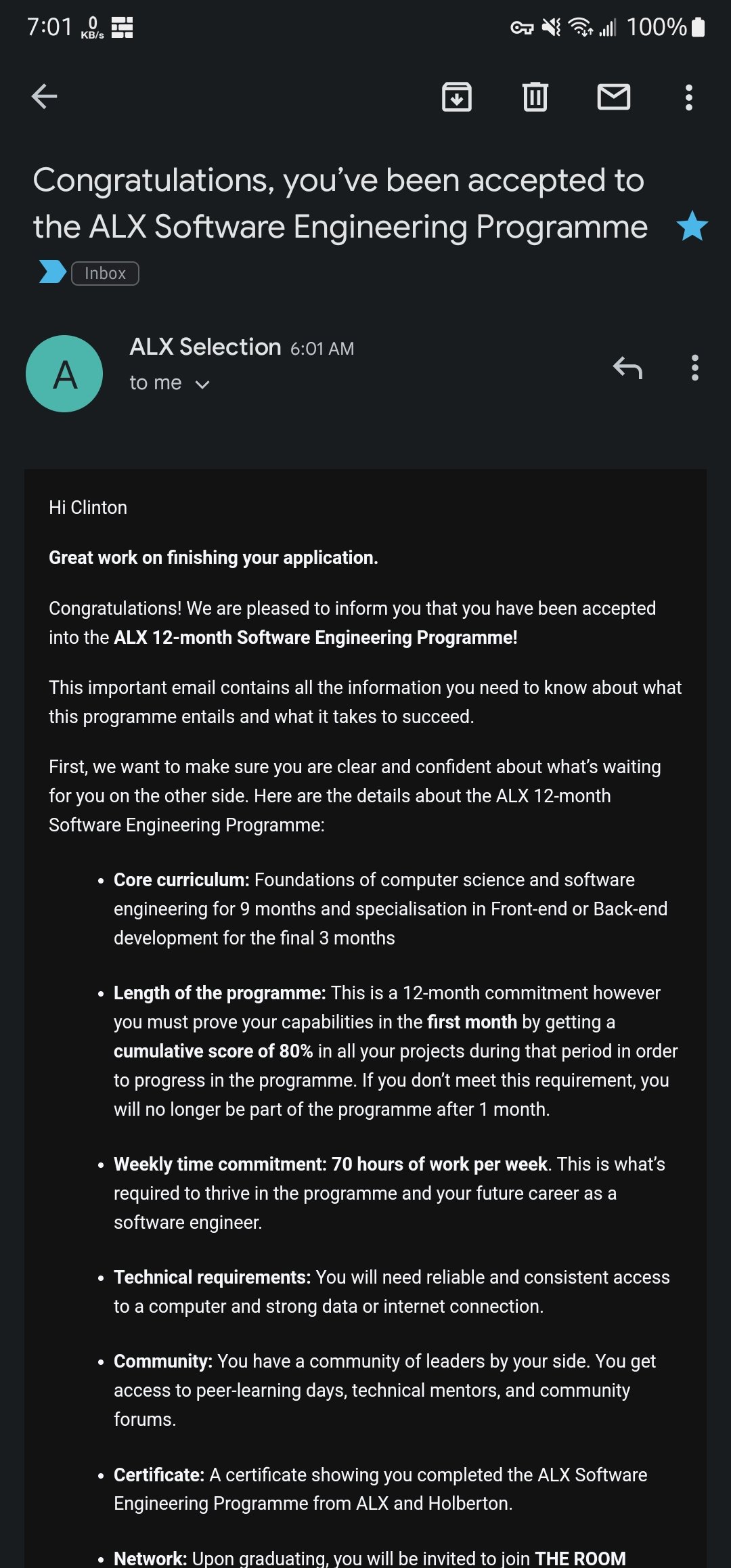 Clinton On Twitter Look Who Just Got Accepted Into ALX Software Engineering Programme 