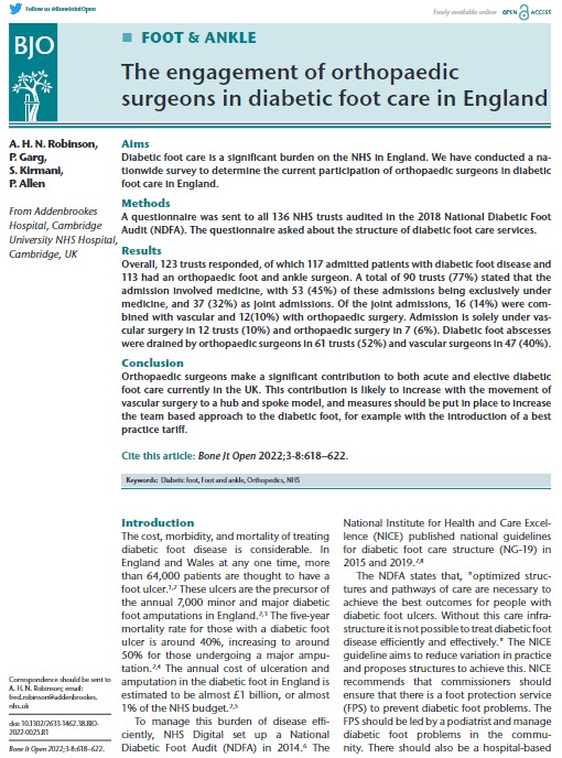 BoneJointOpen's tweet photo. Orthopaedic surgeons provide a significant percentage of diabetic foot care in the UK.

#bjo #footandankle #orthotwitter @paragorth 

https://t.co/r9nBjDk5Mk https://t.co/RTMcd9UlvE