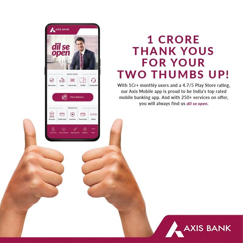 1 CRORE THANK YOUS FOR YOUR TWO THUMBS UP AxisBank DilSeOpen https t.co xn0PuqQ05o 1 CRORE THANK YOUS FOR YOUR TWO THUMBS UP AxisBank DilSeOpen https t.co xn0PuqQ05o