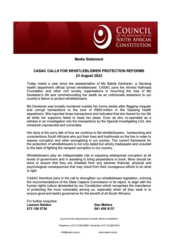 CASAC on Twitter "Today marks a year since the assassination of Ms